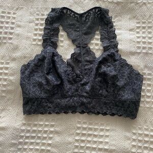 Black Bow Lace Bralette Black Size L
